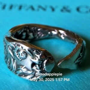 1880 Tiffany & Company Chrysanthemum Salt Spoon Pinky Ring  Sterling Silver #45